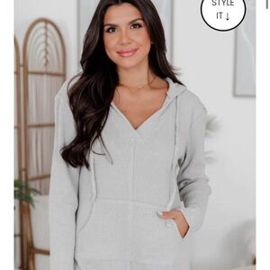 Pink Lily Gray Waffle Knot Romper Size XL